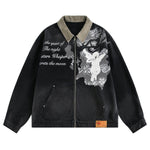 Retro Lace Patchwork Angel Pattern Casual Denim Jacket