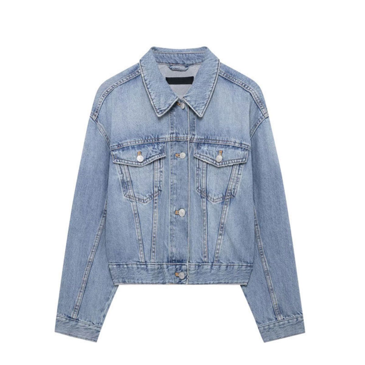 Rhinestone Bow Back Washed Denim Trucker Jacket