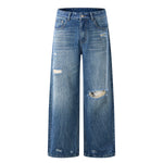 Retro Wash Ripped Wide Leg Denim Jeans