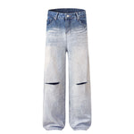 Gradient Fade Knee-Ripped Baggy Jeans