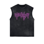 Neon Pink Graffiti Graphic Sleeveless Faded Tee-INNBLAC Fashion Apparel