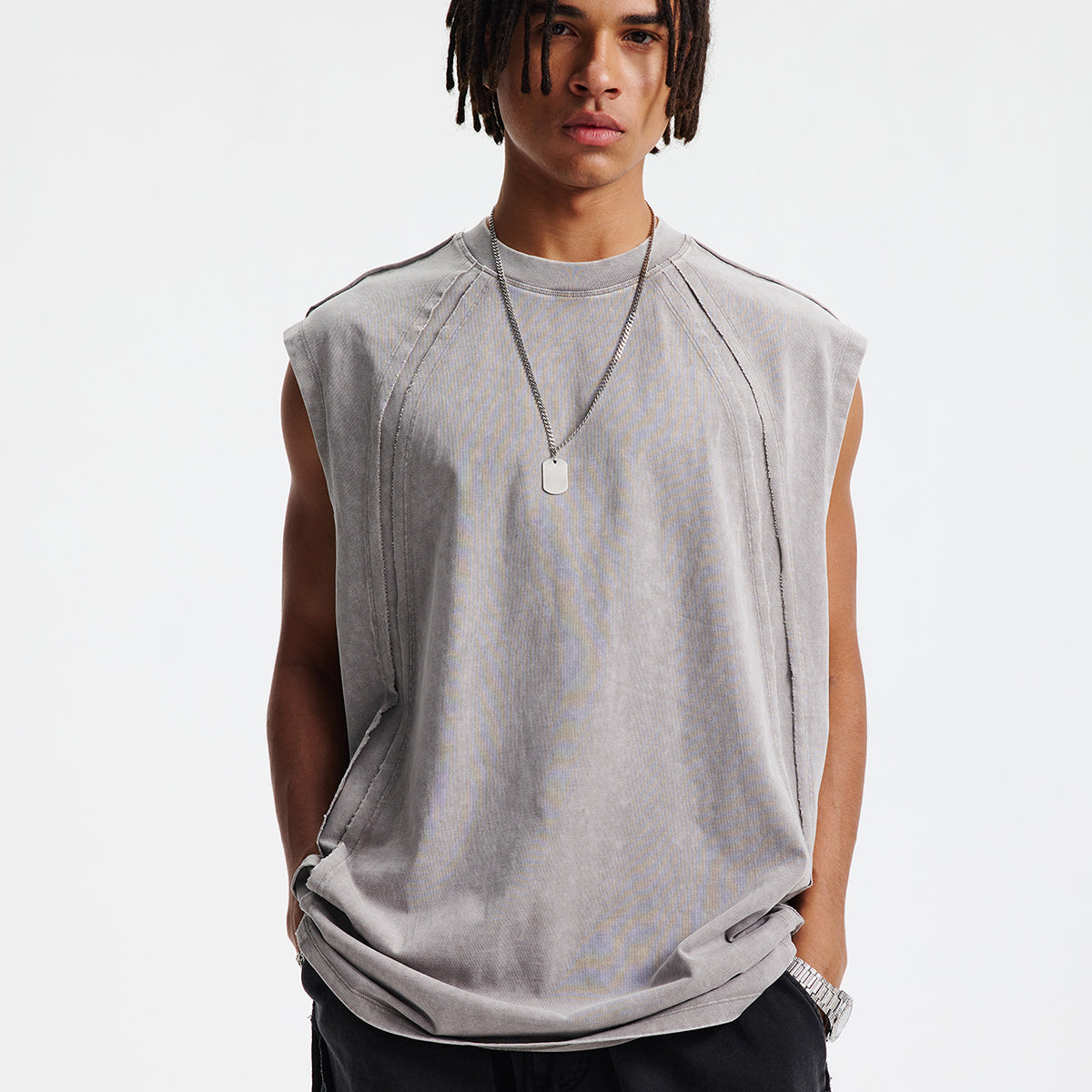 Raw Edge Patchwork Muscle Tank 275gsm