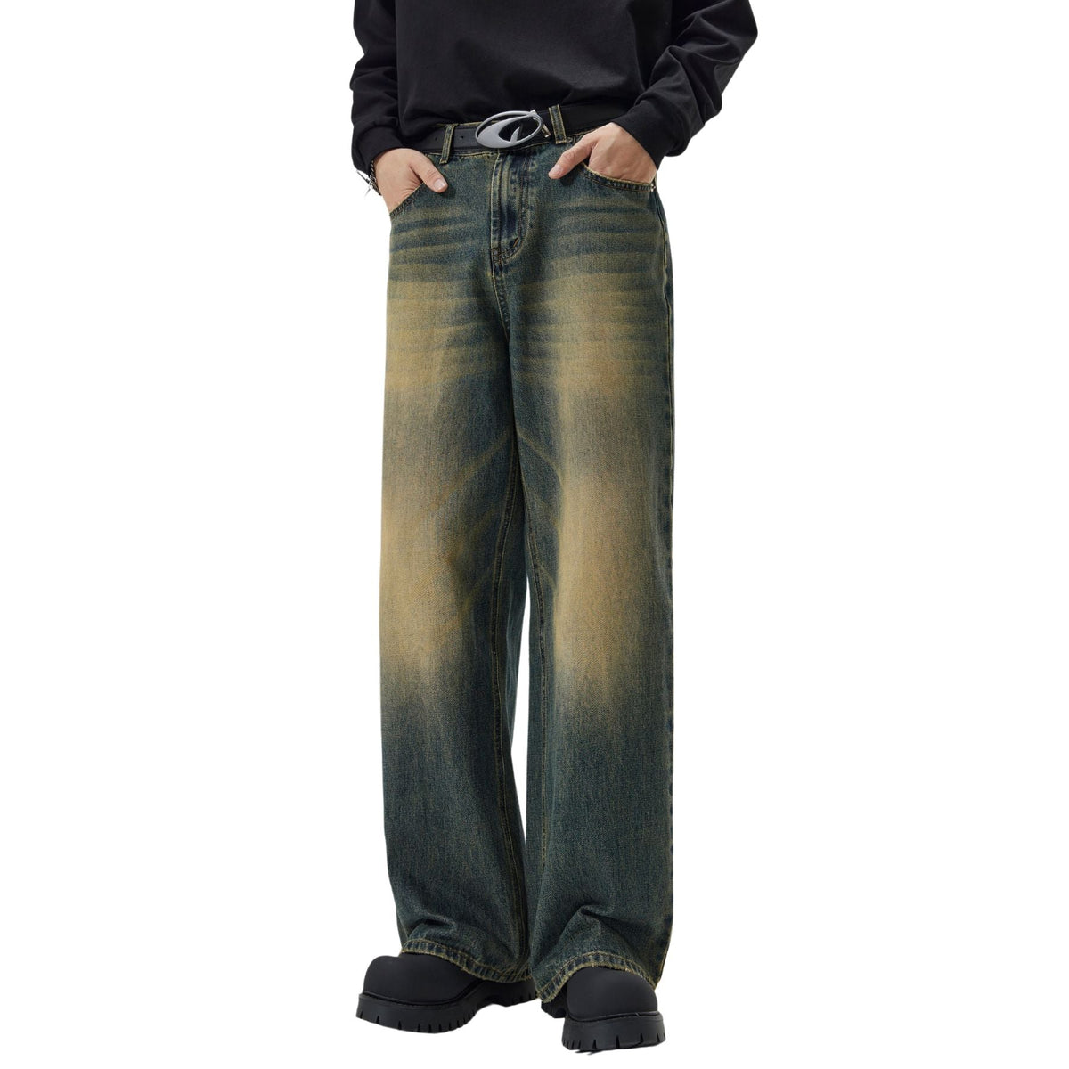 Vintage Wash Whiskers Baggy Jeans-INNBLAC Fashion Apparel