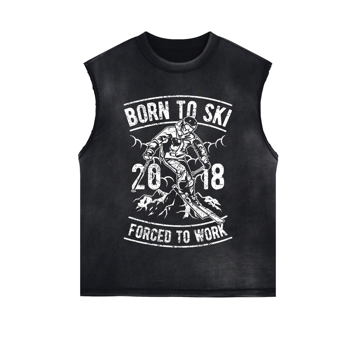 Born To Ski Retro Graphic Sleeveless Faded Tee-INNBLAC Fashion Apparel