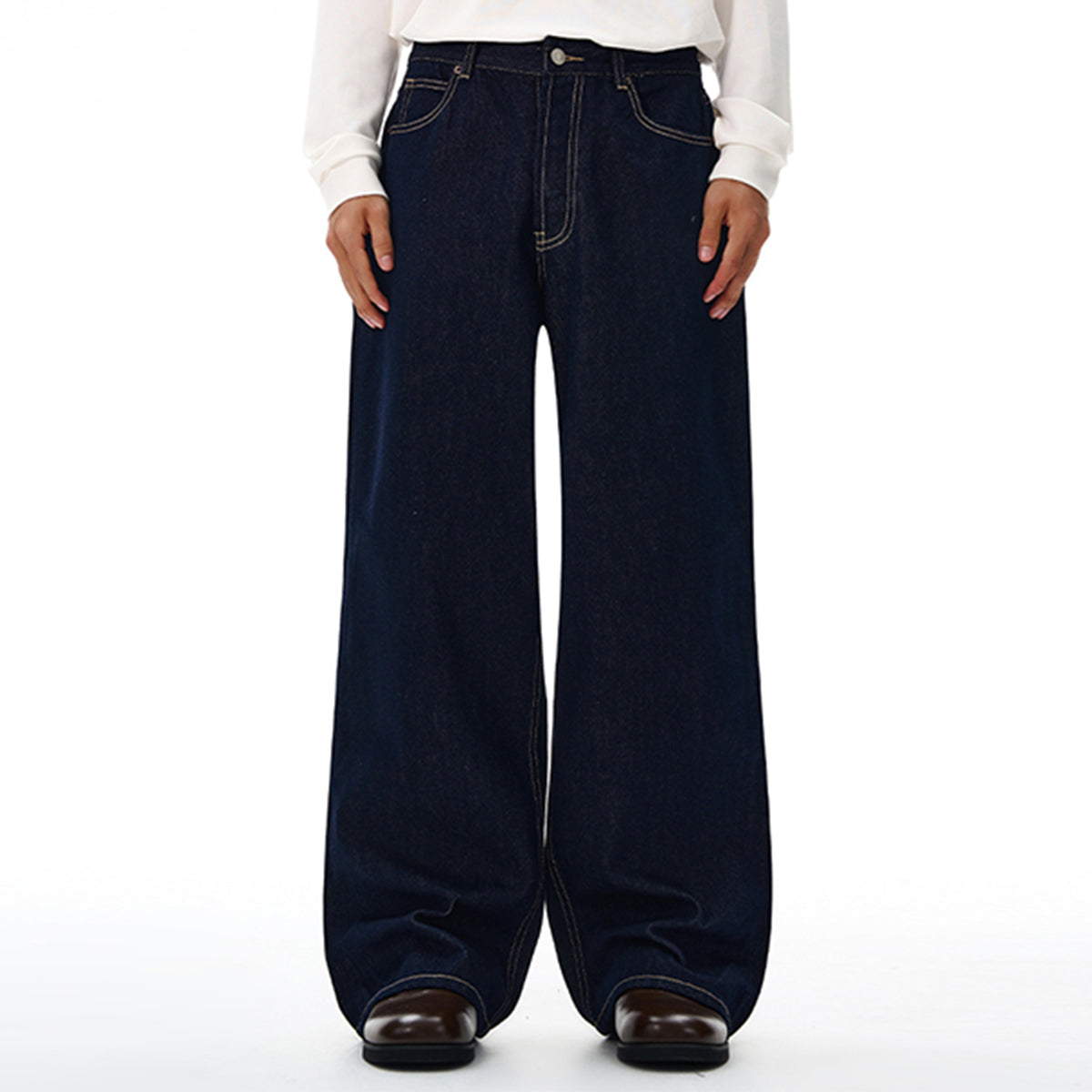 Wide Leg Dark Denim Jeans Classic Fit