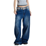 Washed Graphic Patchwork Wide Leg Denim Jeans