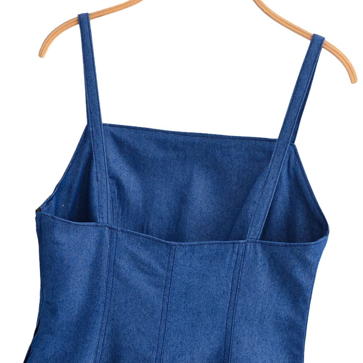 Classic Blue Denim Spaghetti Strap Flared Dress