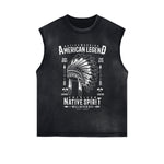 Native Warrior Graphic Sleeveless Faded Tee-INNBLAC Fashion Apparel