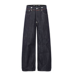 Raw Indigo Wide Leg Jeans with Metal Horsebit Detail