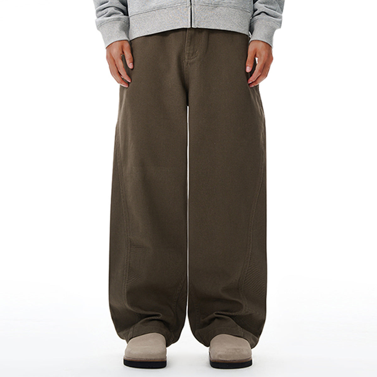 Curved Wide Leg High Waist Clean Stitch Workwear Pants