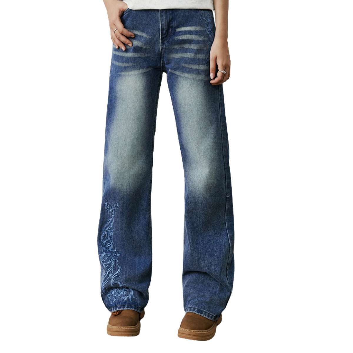 Vintage Embroidered Bootcut Denim Jeans