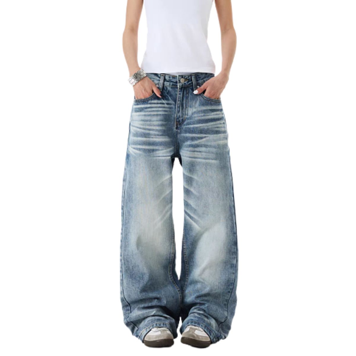 Light Fade Vintage Straight Leg Denim Jeans