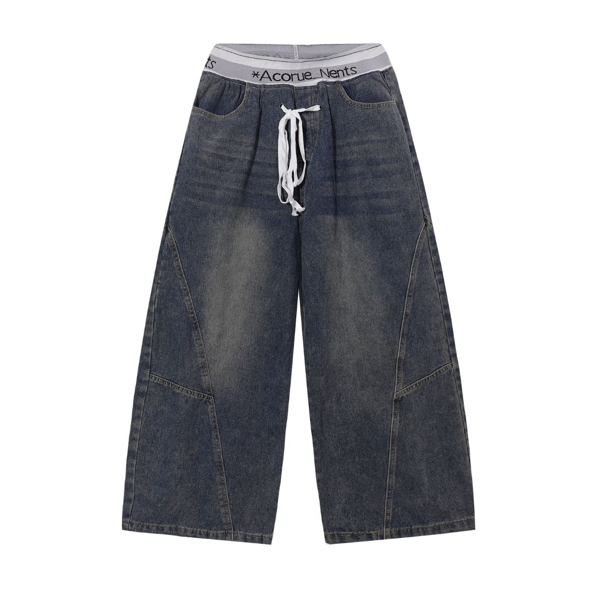 Elastic Waistband Wide Leg Denim Pants