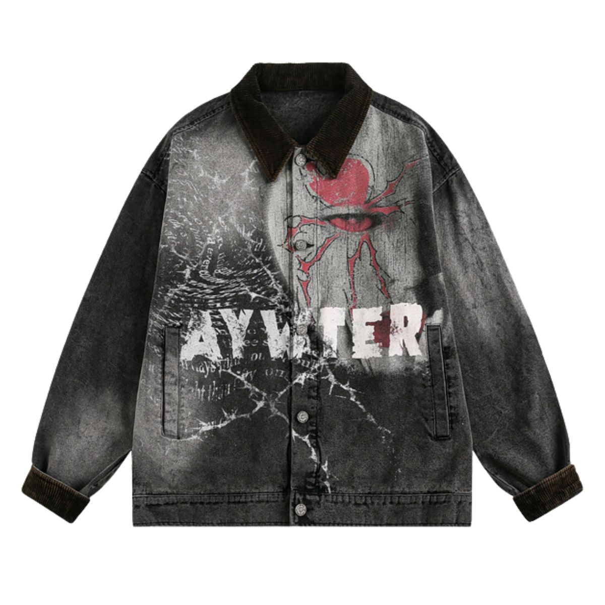 Retro Dark Graffiti Print Mottled Spider Letter Denim Jacket