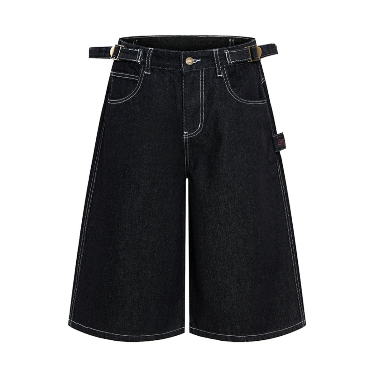 Retro Raw Denim Wide-Leg Bermuda Shorts