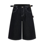 Retro Raw Denim Wide-Leg Bermuda Shorts