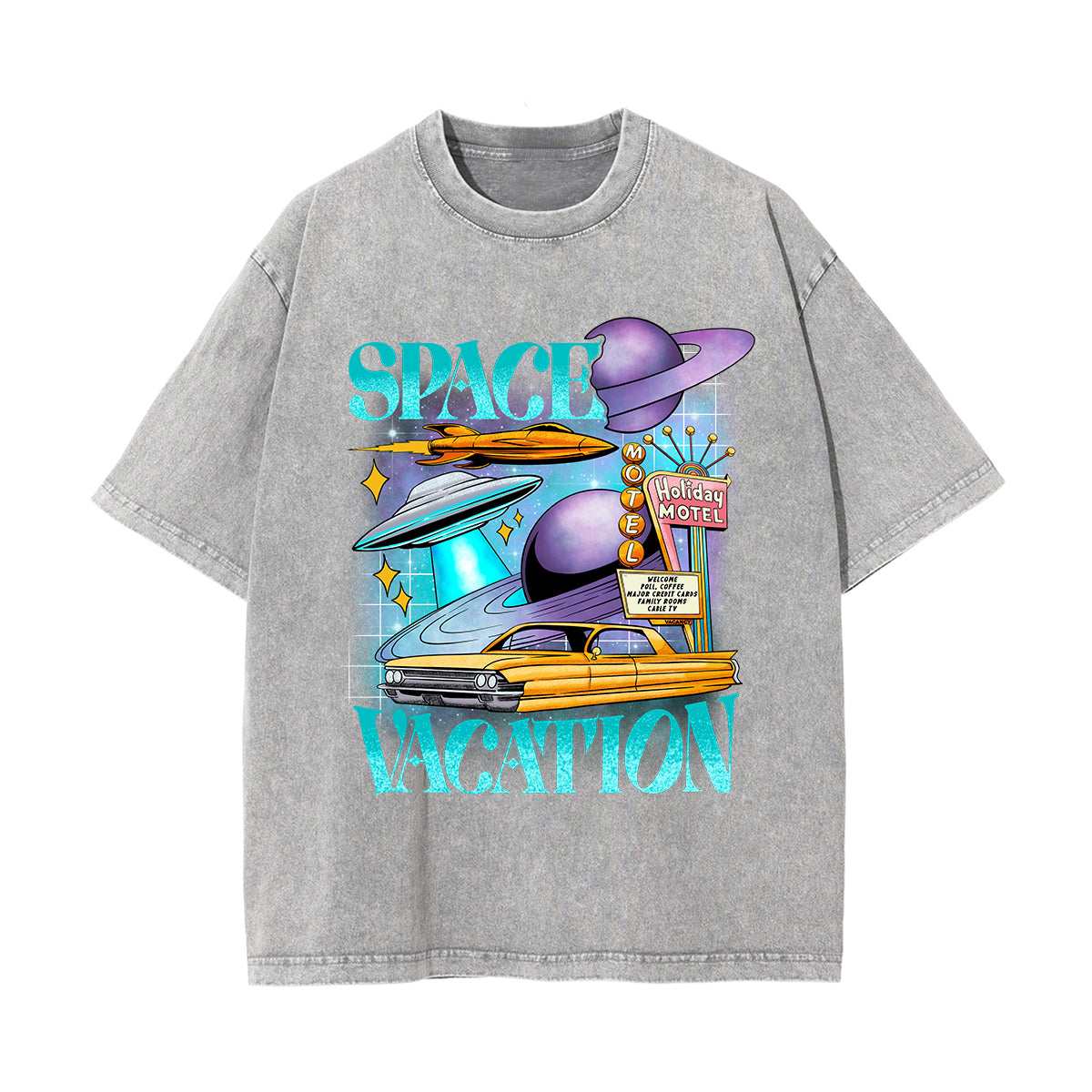 Space Vacation Washed Graphic Tee-INNBLAC Fashion Apparel