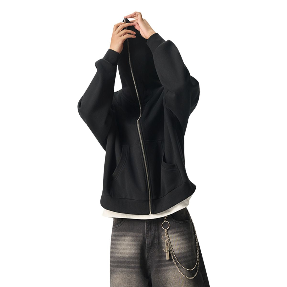 Full Zip-Up Boxy Fit Fleece Hoodie