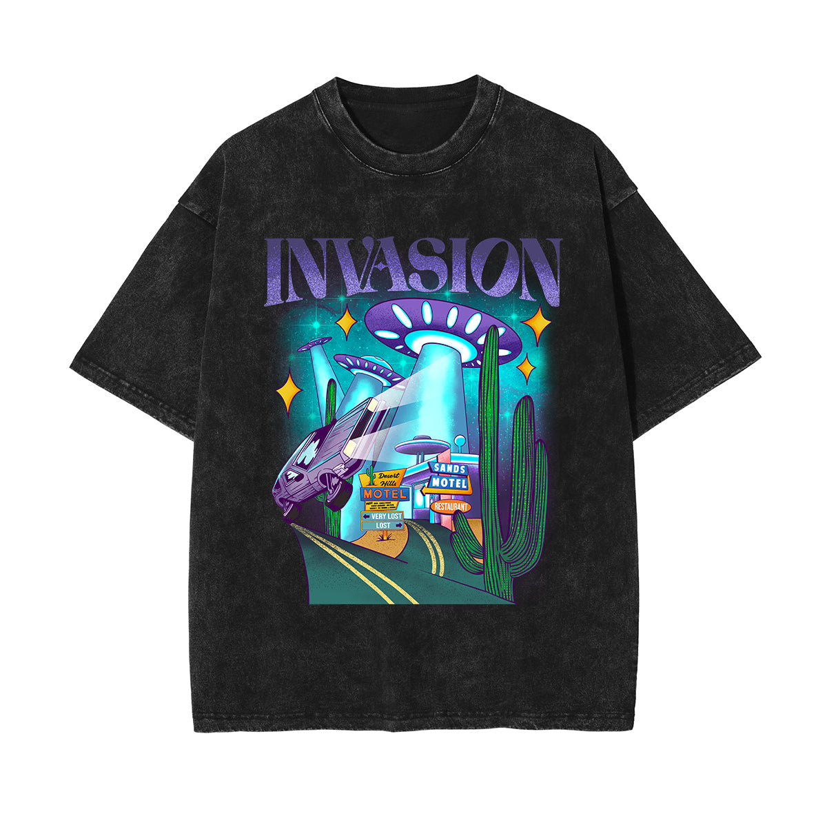 Invasion Washed Cartoon Graphic Tee-INNBLAC Fashion Apparel