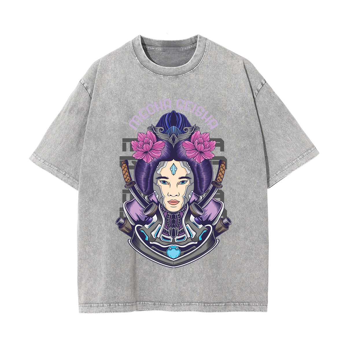 Japanese Geisha Stone Wash Graphic Tee-INNBLAC Fashion Apparel