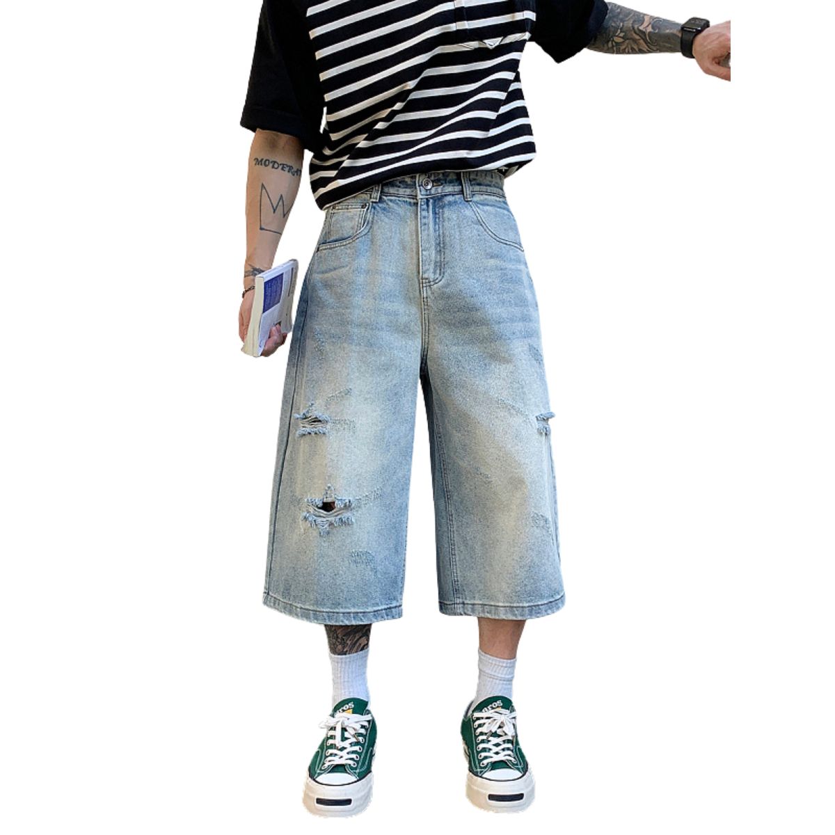 Distressed Light Wash Denim Shorts
