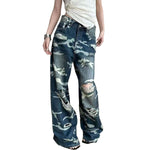Camo Print Distressed Straight Leg Jeans