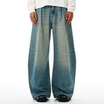 Vintage Washed Wide Leg Pleated Relaxed Jeans