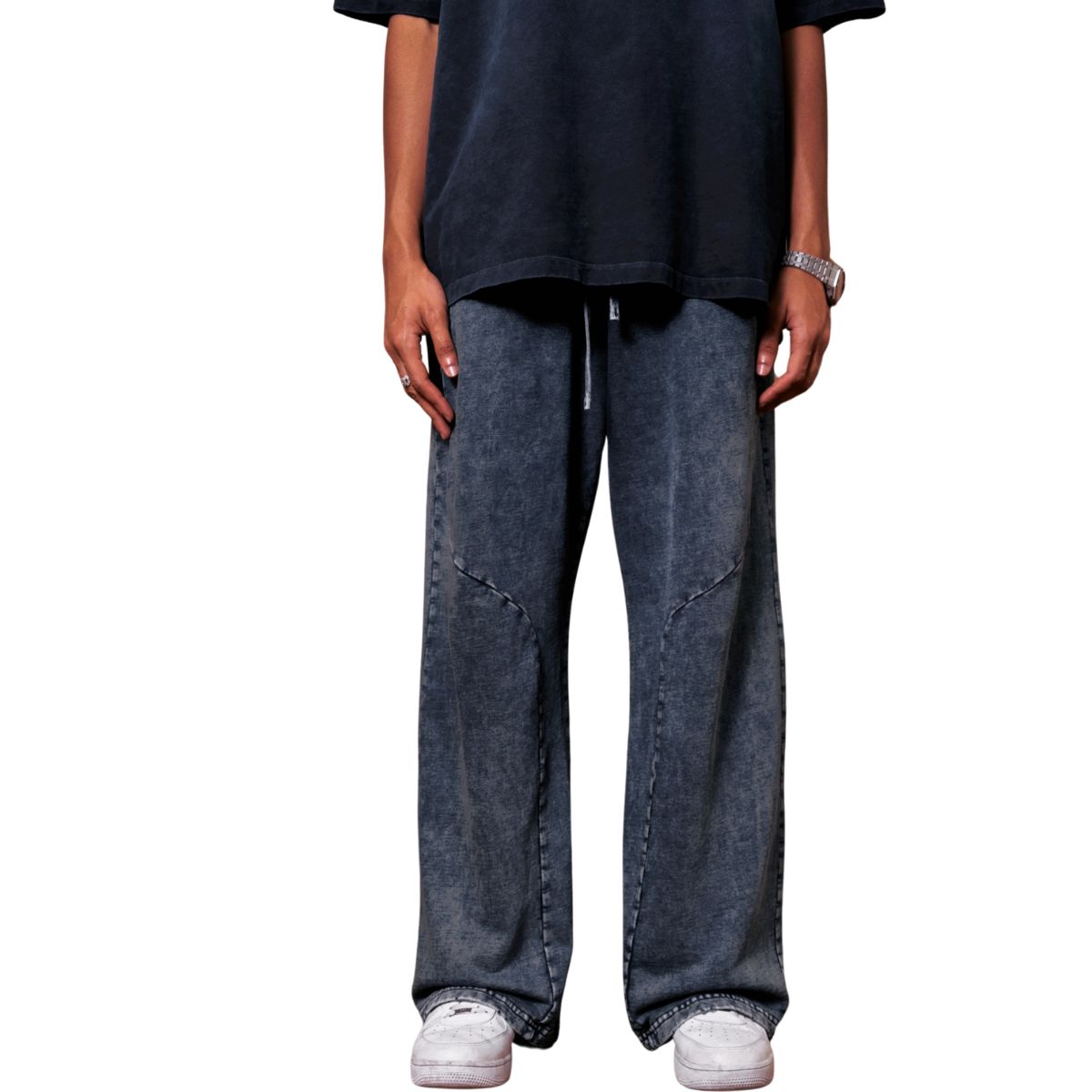 Front Seam Washed Baggy Joggers-INNBLAC Fashion Apparel