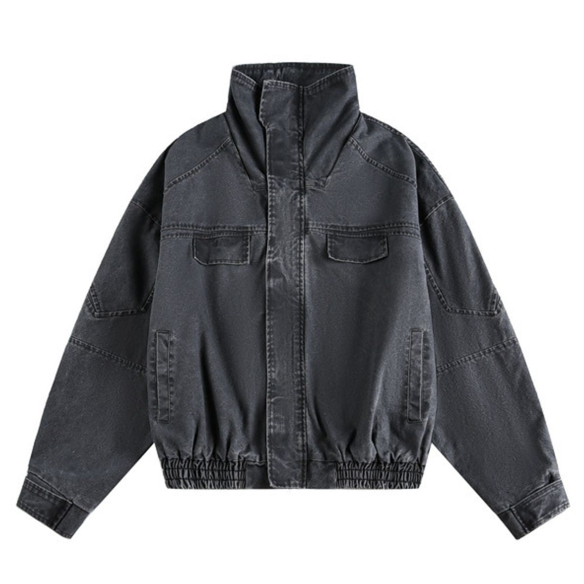 Stand Collar Vintage Washed Short-sleeved Denim Baseball Jacket