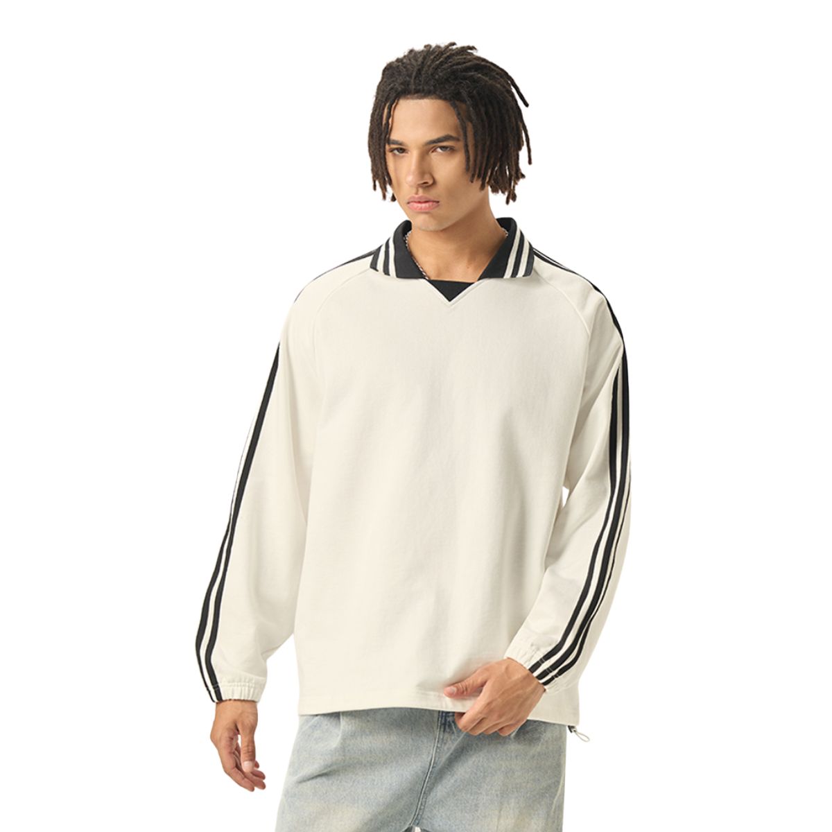 Retro Striped Collar Pullover Sweatshirt