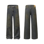 Vintage Wash Ripped Knee Loose Jeans
