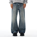 Distressed Hem Light Wash Wide Leg High Rise Jeans