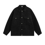 American Style Distressed Sequined Design Casual Loose Denim Jacket