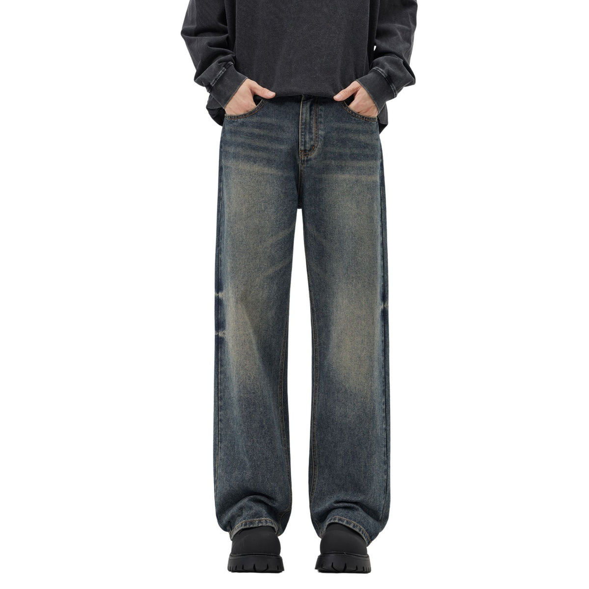 Vintage Washed Straight Leg Jeans-INNBLAC Fashion Apparel