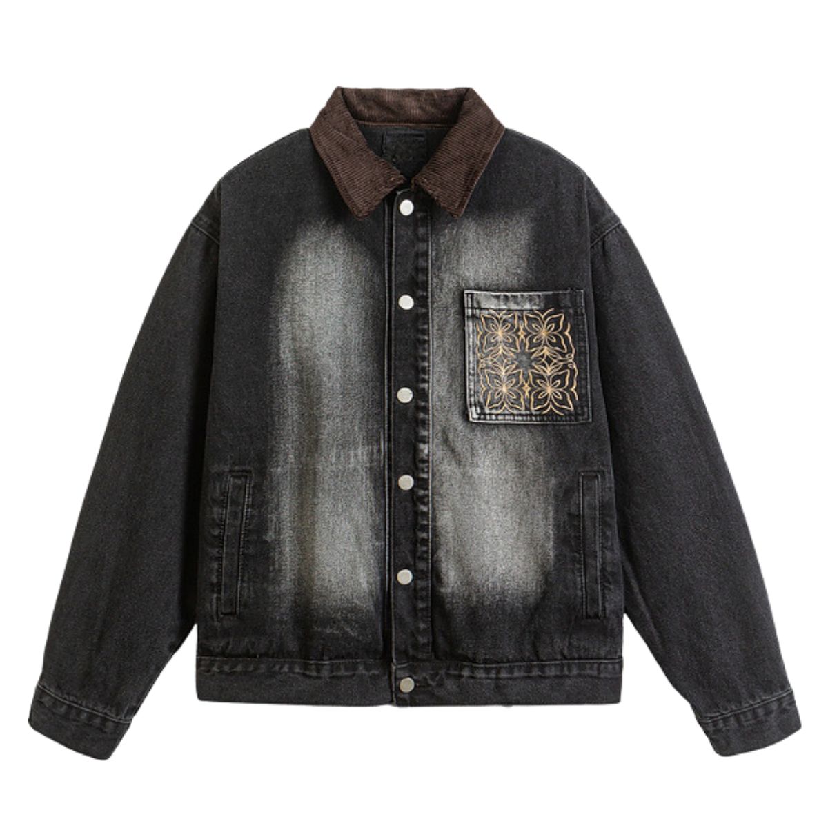 Washed Embroidered Design Spring & Autumn Pocket Denim Jacket