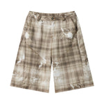 Vintage Plaid Curved-Cut Cropped Pants