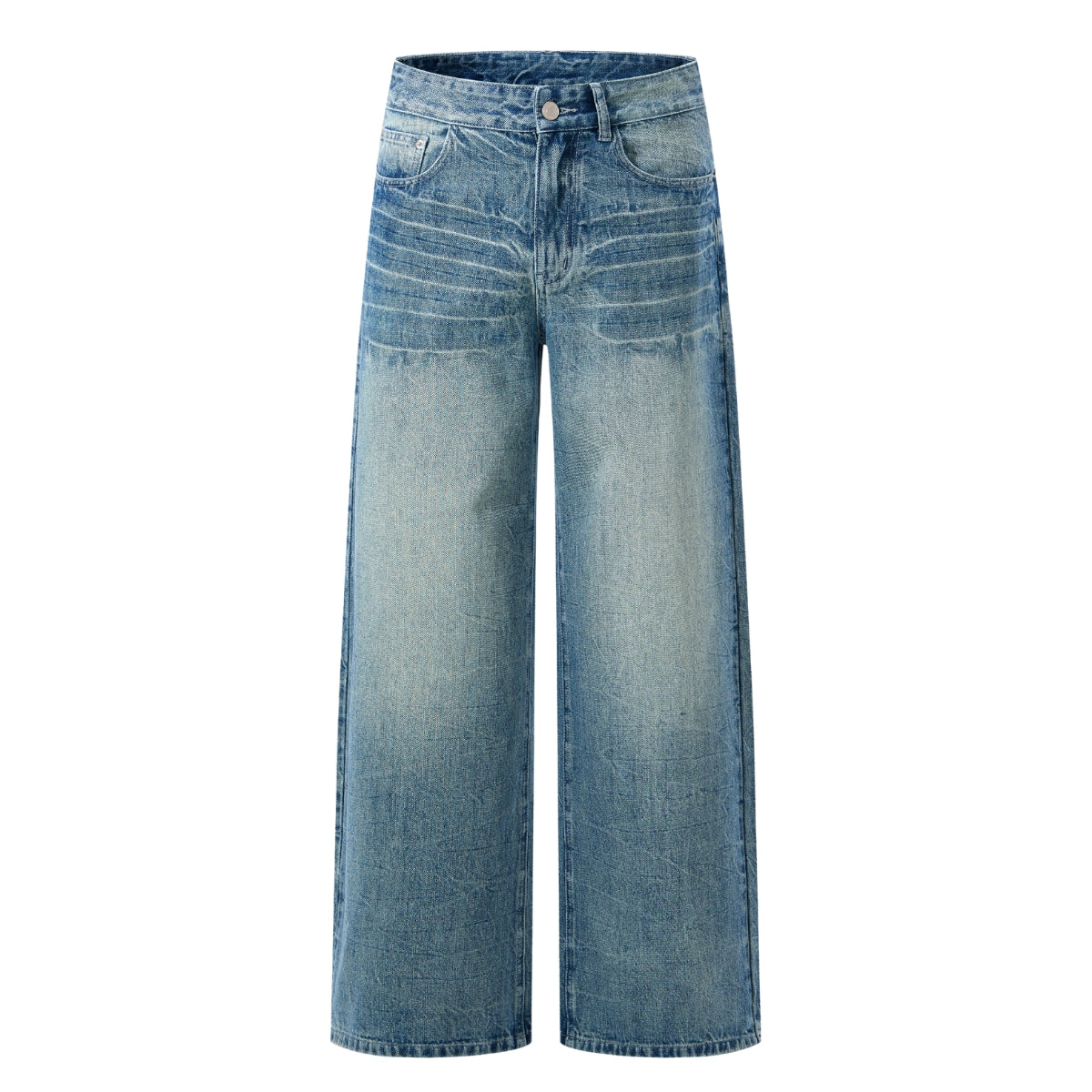 Medium Blue 3D-Whisker Baggy Jeans