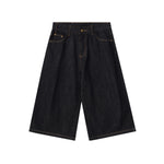 Raw Loose Straight-Leg Bermuda Washed Denim Shorts