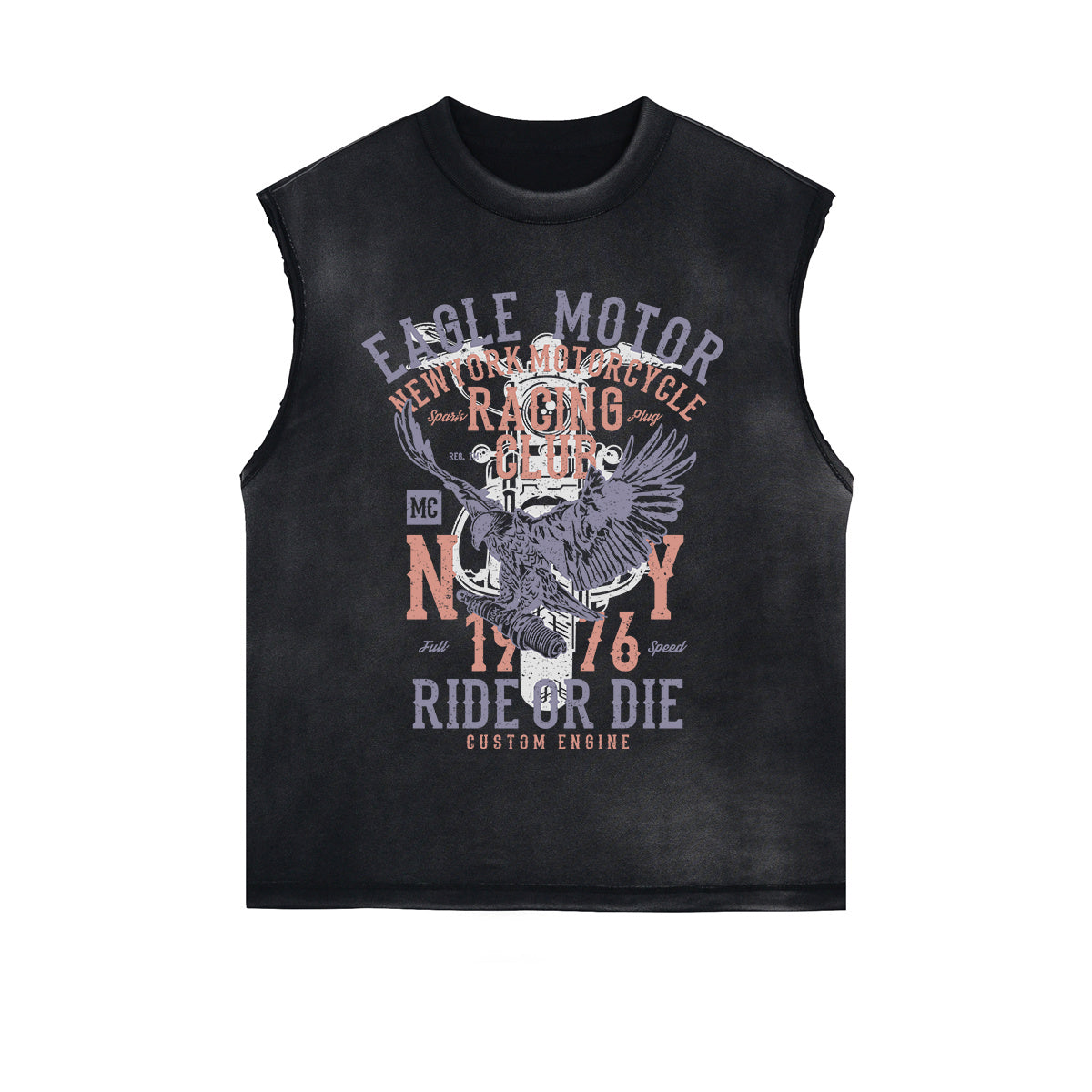 Eagle Motor Graphic Sleeveless Faded Tee-INNBLAC Fashion Apparel