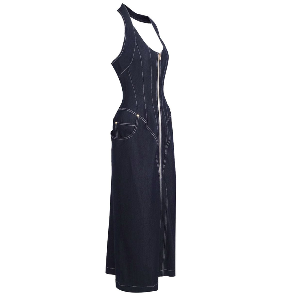Denim Halterneck Corset Maxi Dress