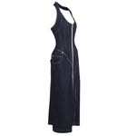 Denim Halterneck Corset Maxi Dress