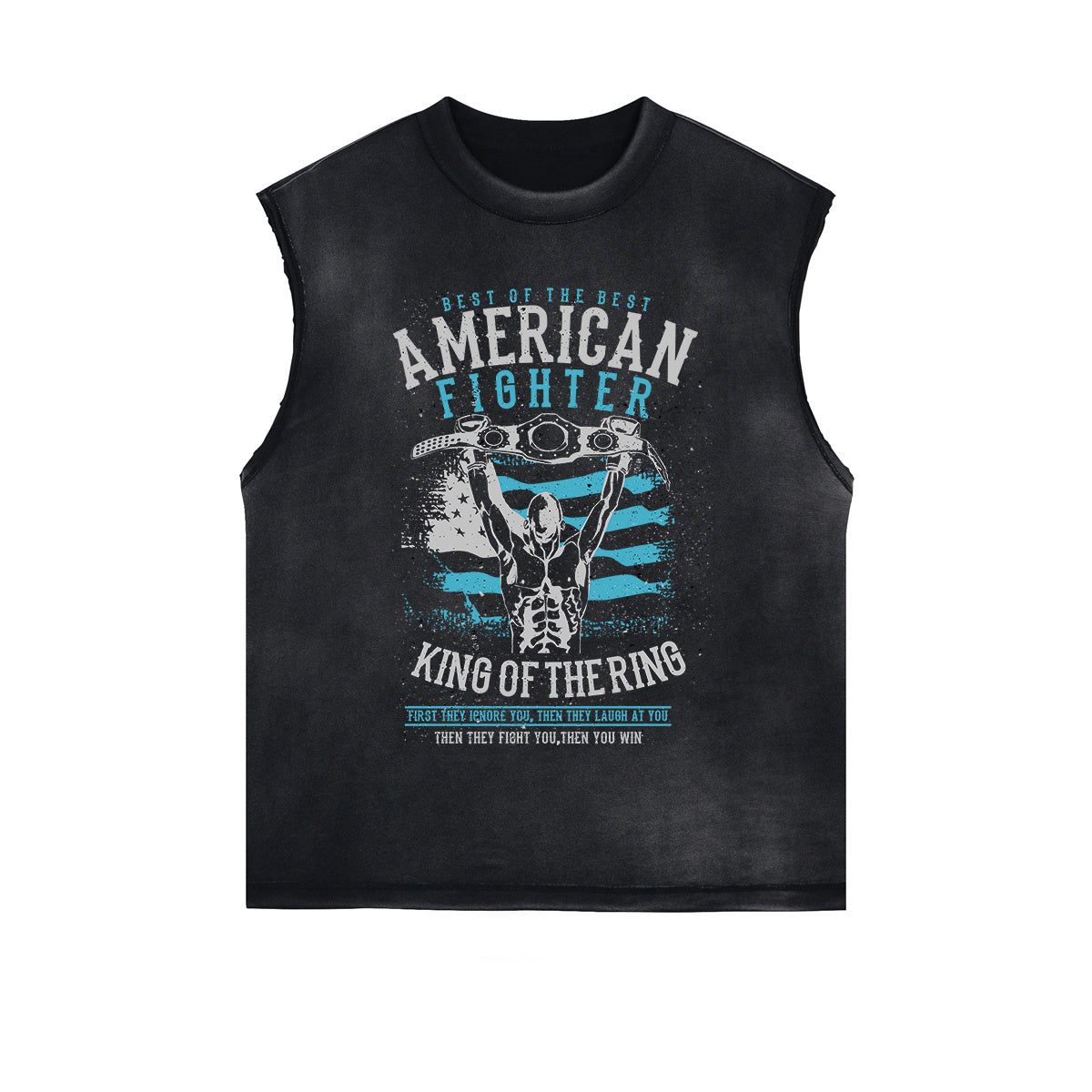 American Fighter Graphic Sleeveless Faded Tee-INNBLAC Fashion Apparel