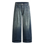 High Waist Pleated Wide Leg Vintage Wash Jeans
