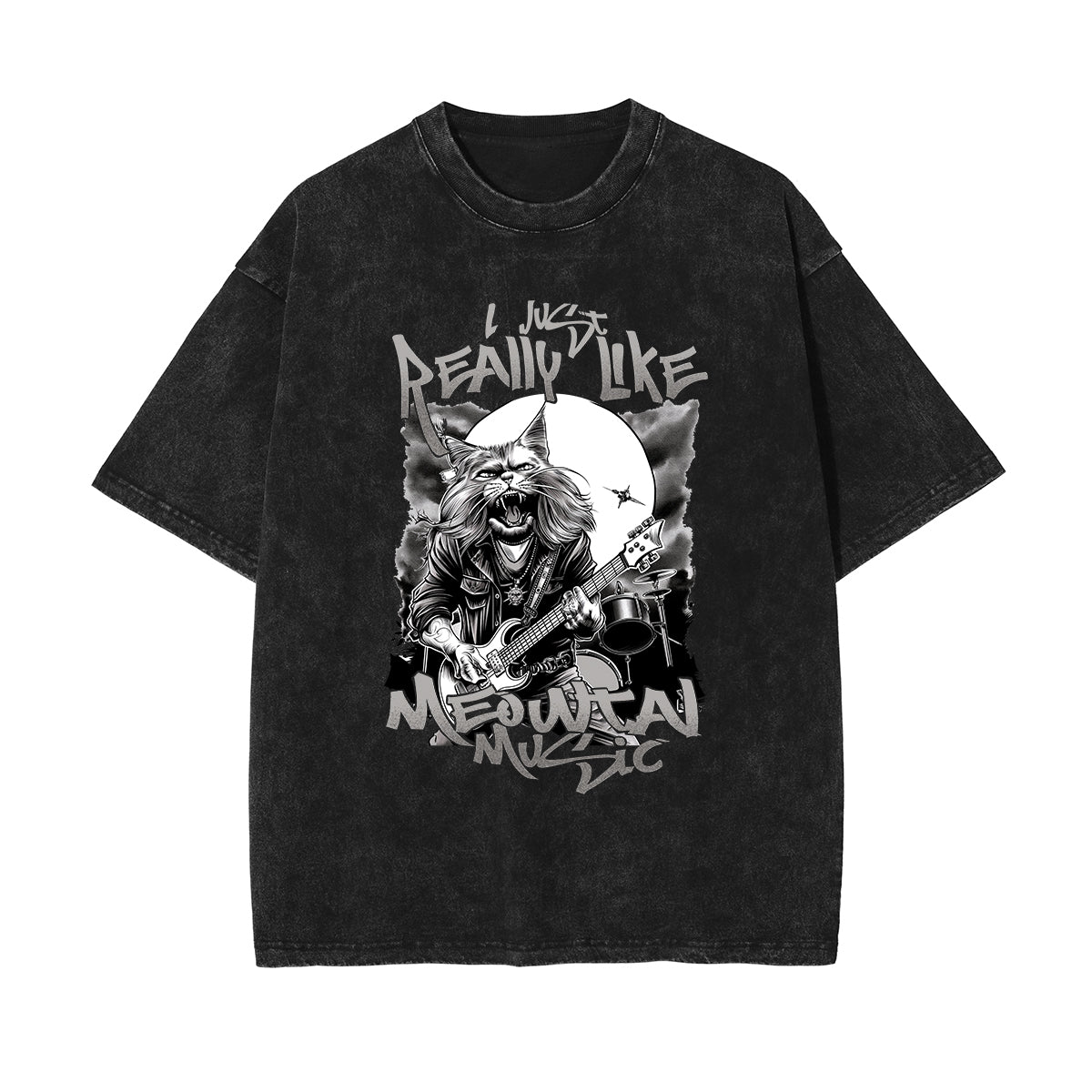 Heavy Meowtall Stone Wash Graphic Tee-INNBLAC Fashion Apparel