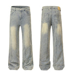 Muddy-Wash Faded Panel-Stitch Jeans