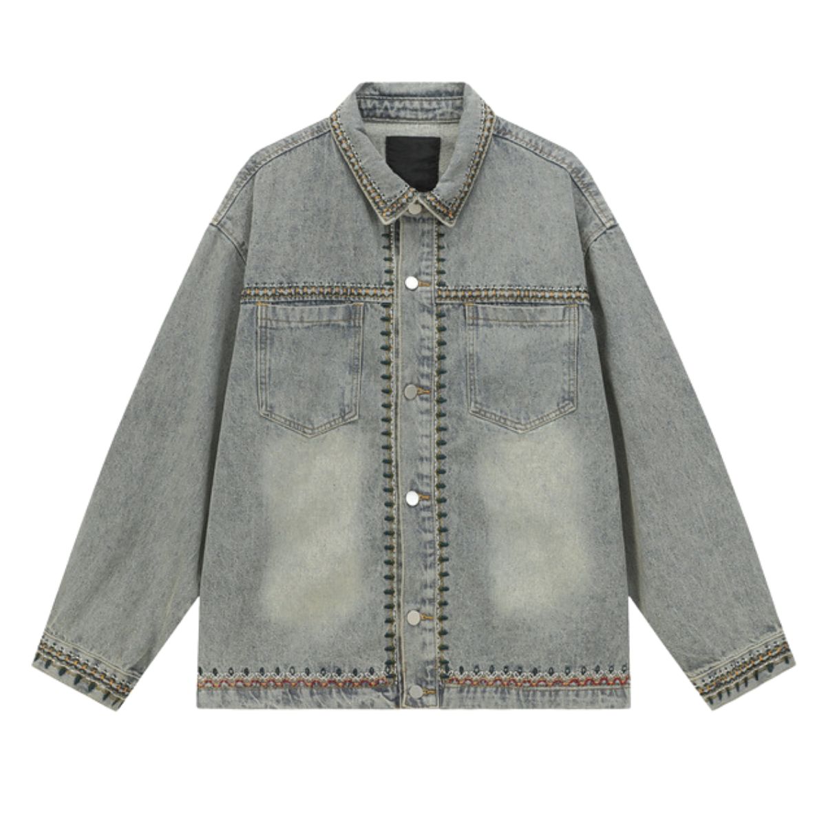 Retro Fashionable Temperament Lapel Embroidered Loose Denim Jacket