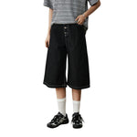 Button Fly Raw Black Denim Shorts