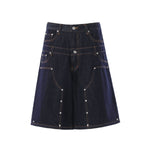 Double Waistband Wide Leg Denim Shorts