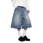 Stretch Whiskered Wide Leg Denim Shorts