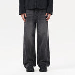 Dark Gray Straight Leg Faded Jeans-INNBLAC Fashion Apparel